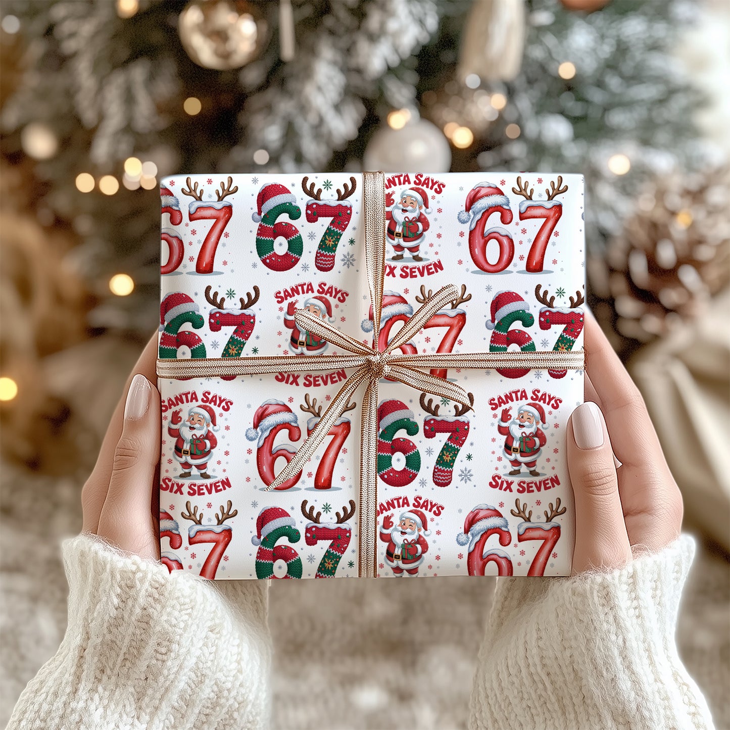 Funny 6 7 Wrapping Paper | Santa Says 6 7 Christmas Wrap | 67 Meme Funny Christmas Gift Wrap | Ideas For Family - 683539
