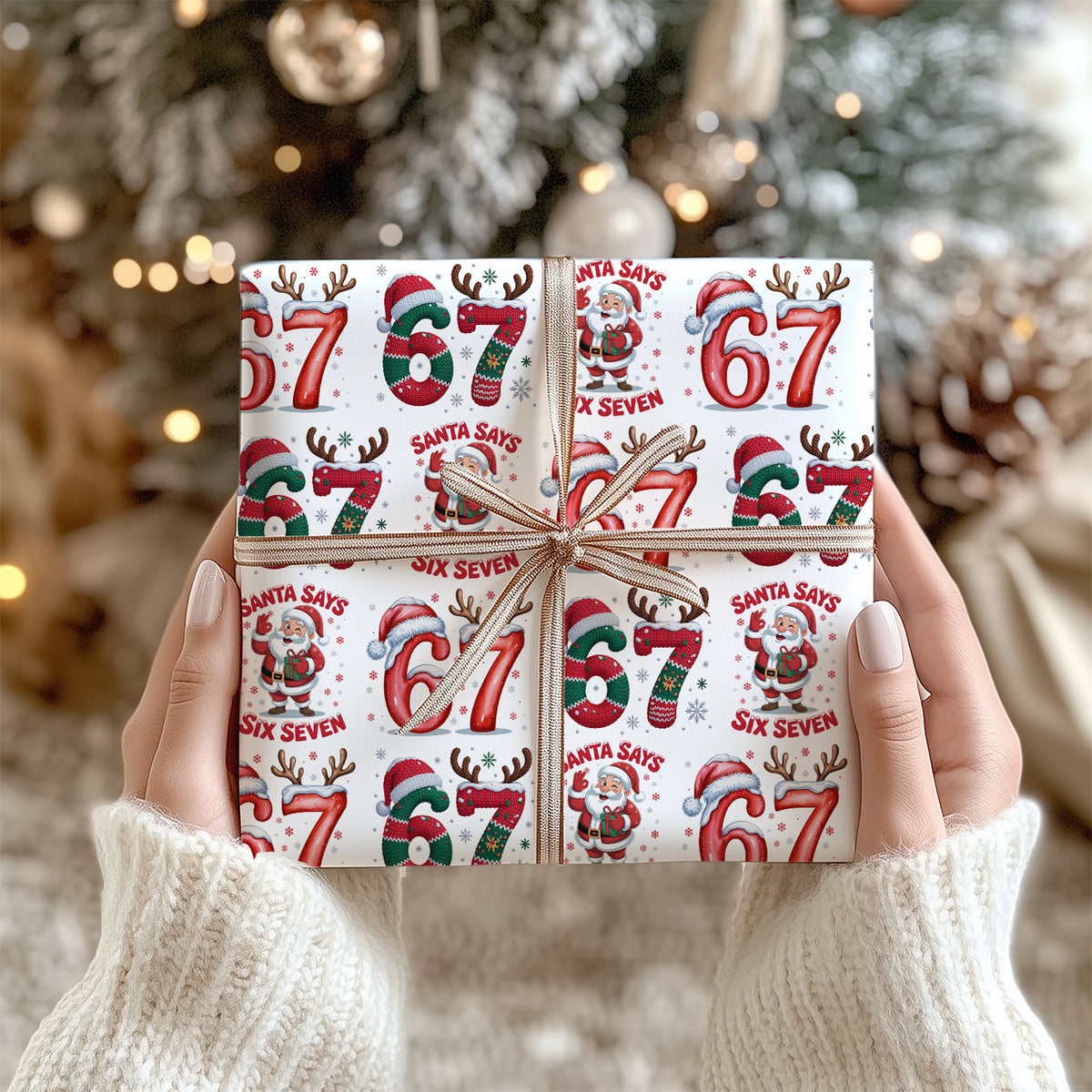 Funny 6 7 Wrapping Paper | Santa Says 6 7 Christmas Wrap | 67 Meme Funny Christmas Gift Wrap | Ideas For Family - 683539