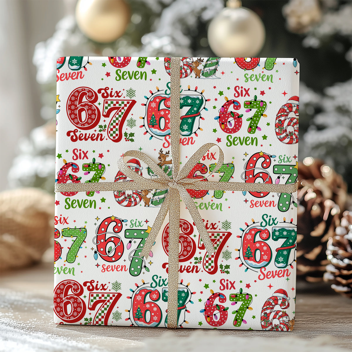 Funny 6 7 Wrapping Paper | Six Seven Christmas Wrap | 67 Meme Funny Christmas Gift Wrap | Ideas For Family - 683652