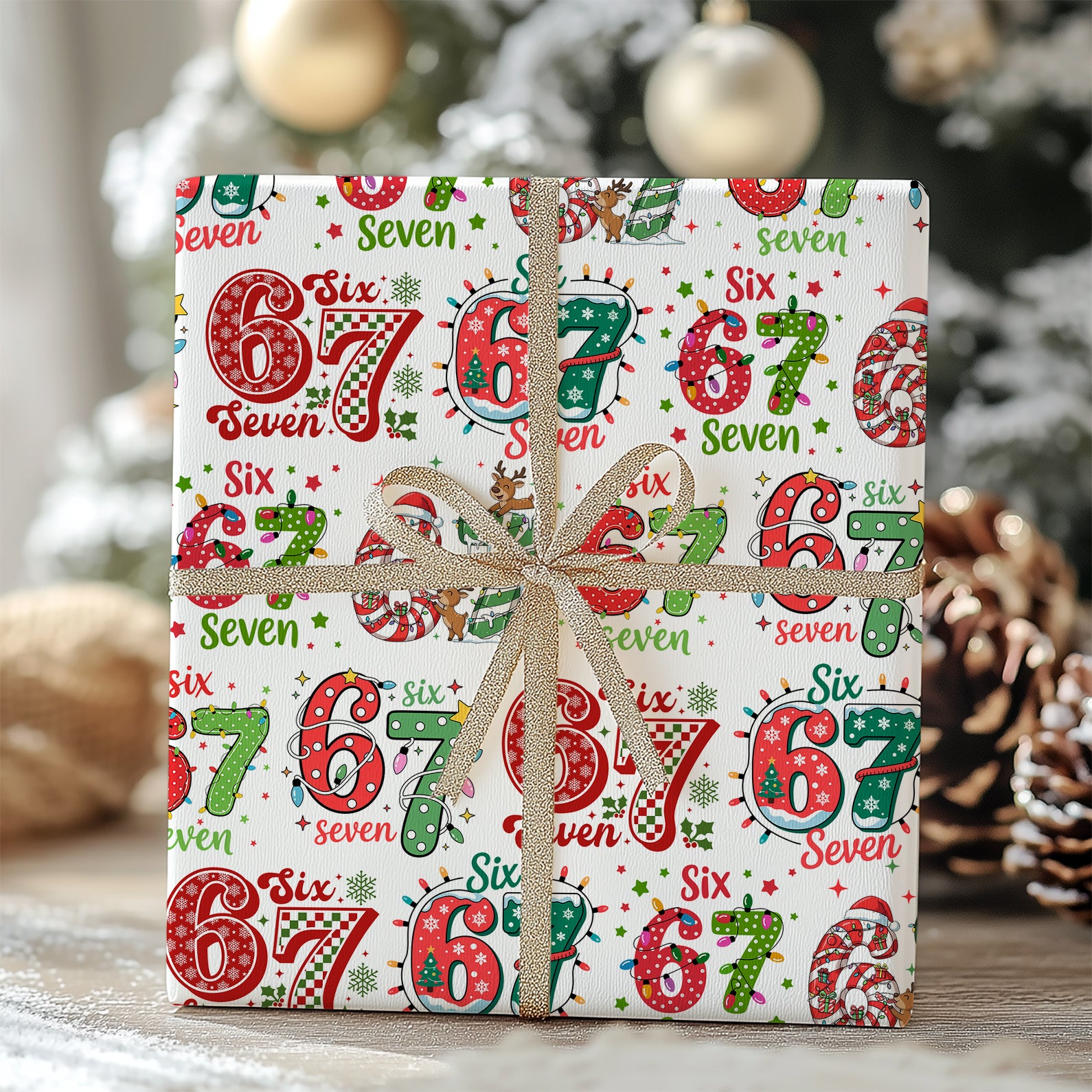 Funny 6 7 Wrapping Paper | Six Seven Christmas Wrap | 67 Meme Funny Christmas Gift Wrap | Ideas For Family - 683652
