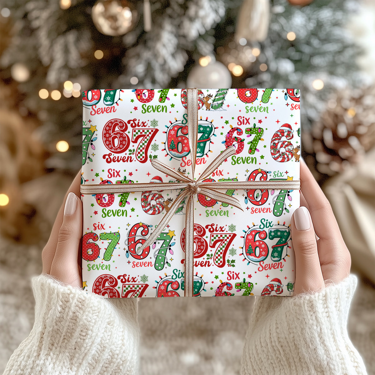 Funny 6 7 Wrapping Paper | Six Seven Christmas Wrap | 67 Meme Funny Christmas Gift Wrap | Ideas For Family - 683652