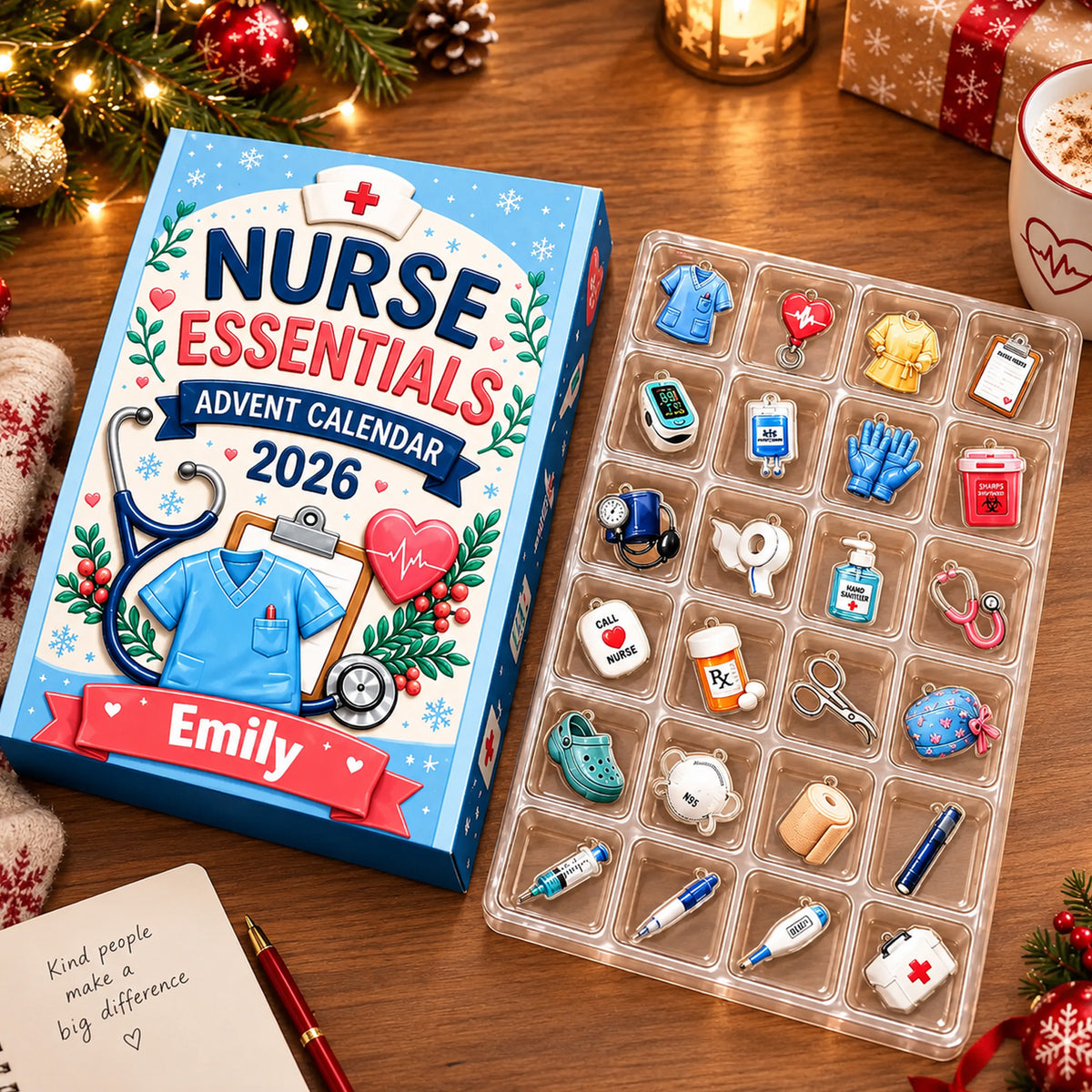 Personalized Nurse Essentials Advent Calendar 2026, 24 Days Christmas Countdown Acrylic Ornaments Medical Appreciation Gifts 686924 WFD