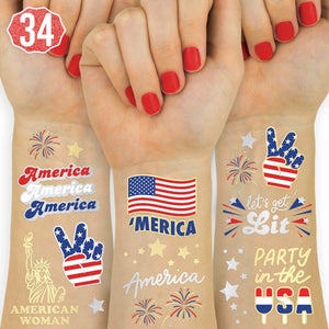 Fourth of July Decorations Tattoos - 34 Styles | Red White and Blue Party Supplies, 4Th of July, USA Flag, Memorial Day, Independence Day, Labor Day