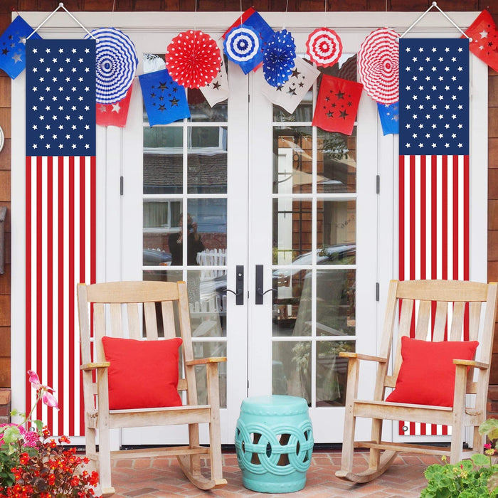 4Th of July Decorations Outdoor - Hanging American Flag Banners Stars and Stripes Porch Sign -Patriotic Memorial Day Decor Party Supplies for July Fourth Independence Labor - Red White Blue (2 Pcs)