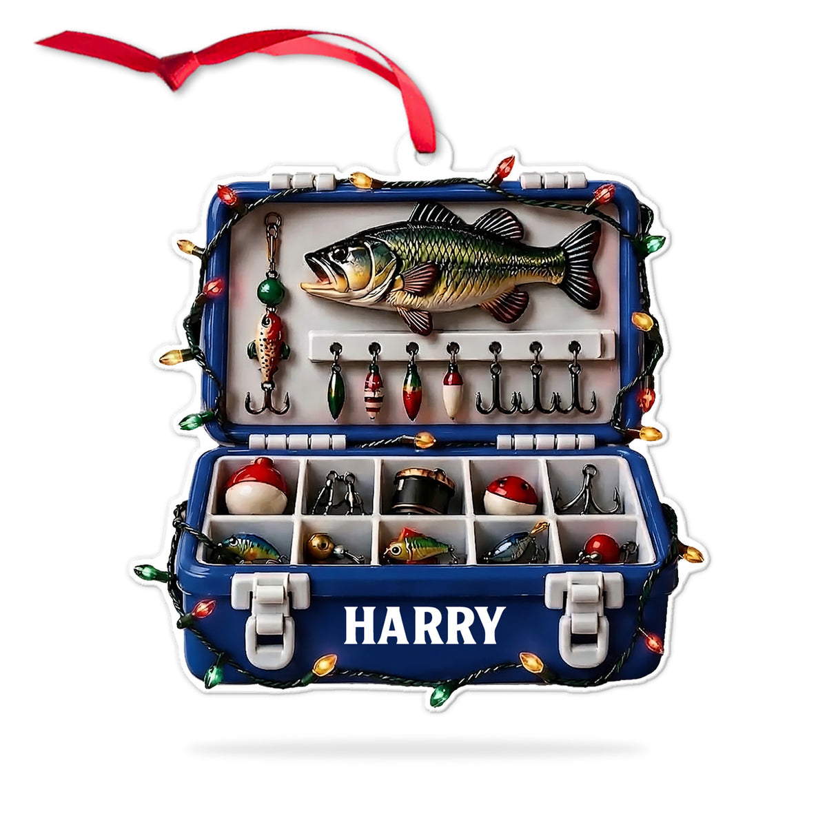 Personalized Fishing Tackle Box Acrylic Ornament, Custom Name Christmas Gift for Fisherman 686598