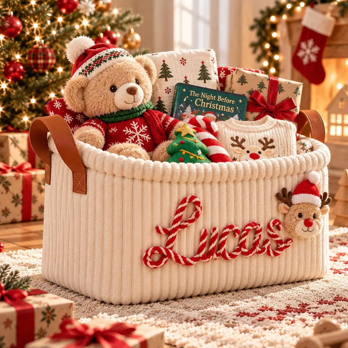 Custom Christmas Basket with Name, Cute Xmas Decor & Gift Holder 686839 WFD
