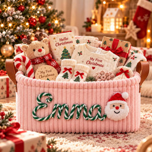 Custom Christmas Basket with Name, Cute Xmas Decor & Gift Holder 686839 WFD