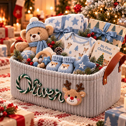 Custom Christmas Basket with Name, Cute Xmas Decor & Gift Holder 686839 WFD