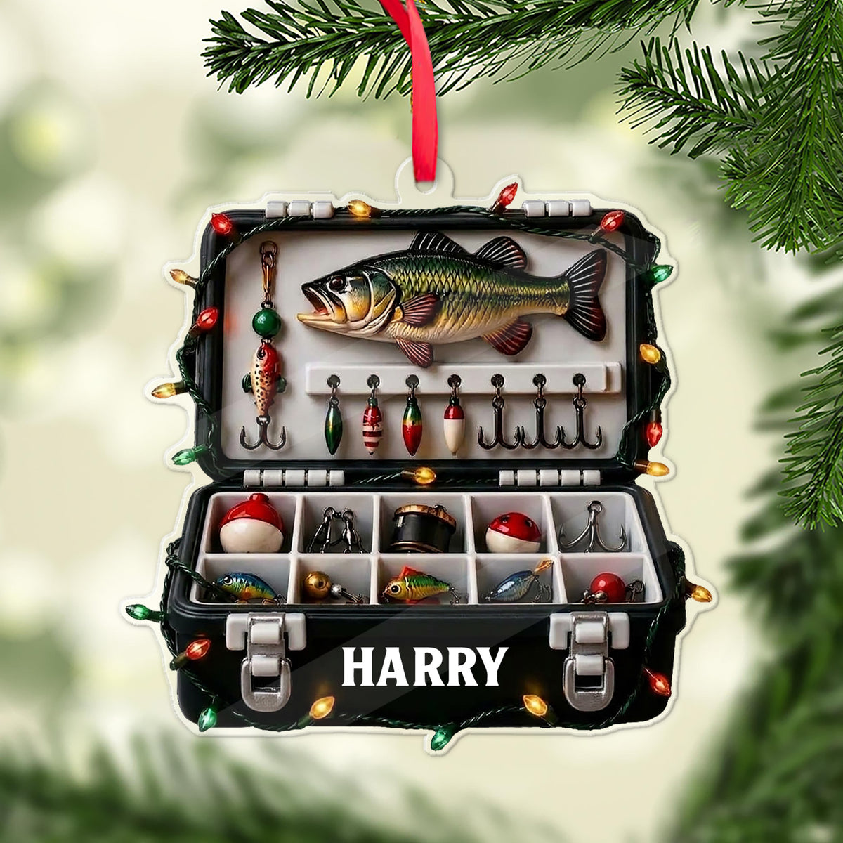 Personalized Fishing Tackle Box Acrylic Ornament, Custom Name Christmas Gift for Fisherman 686598