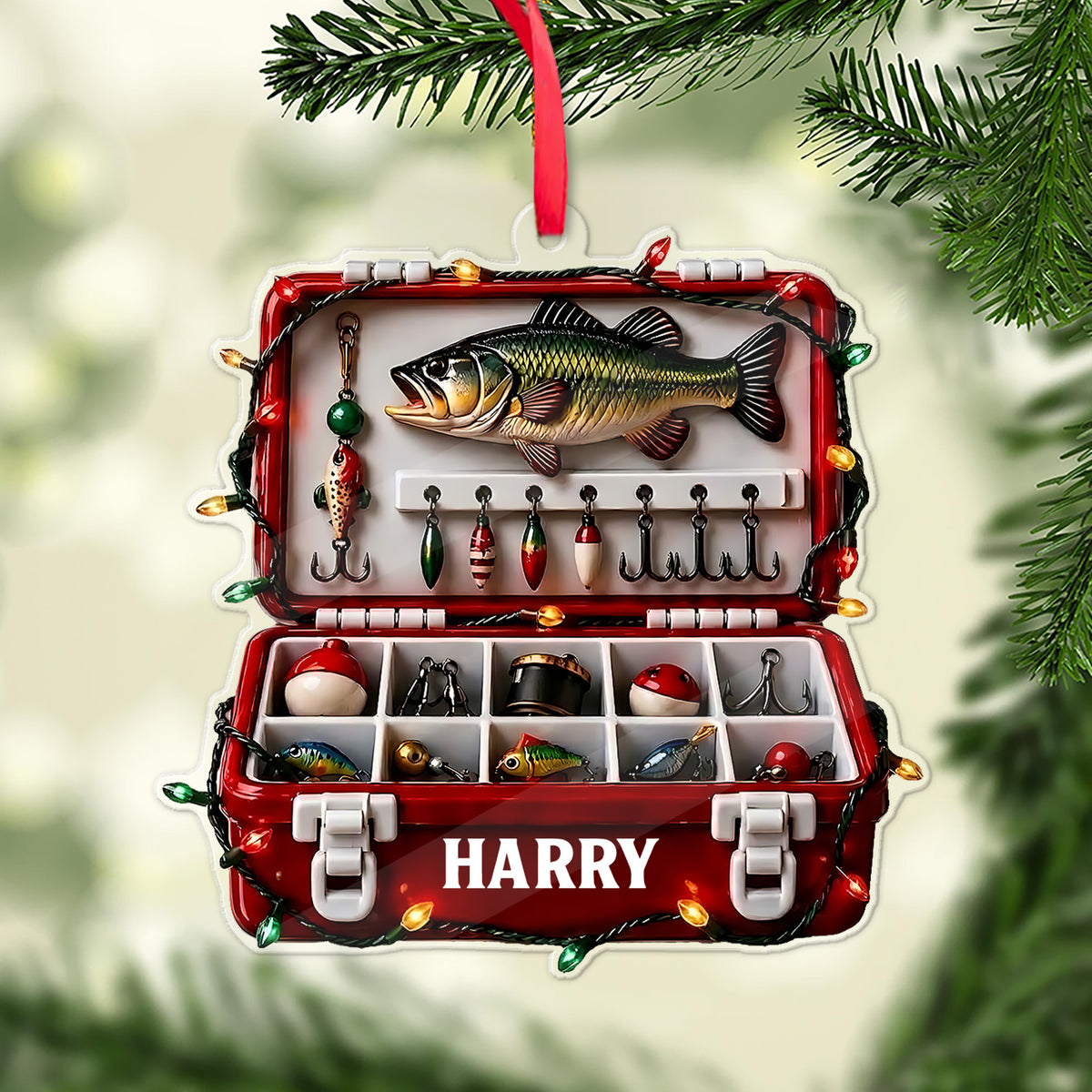 Personalized Fishing Tackle Box Acrylic Ornament, Custom Name Christmas Gift for Fisherman 686598