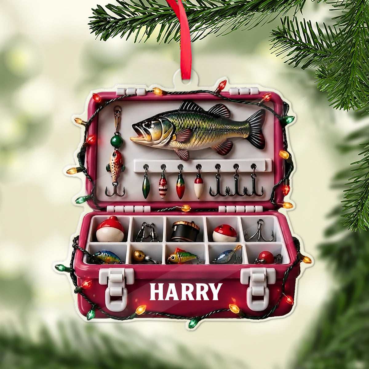 Personalized Fishing Tackle Box Acrylic Ornament, Custom Name Christmas Gift for Fisherman 686598