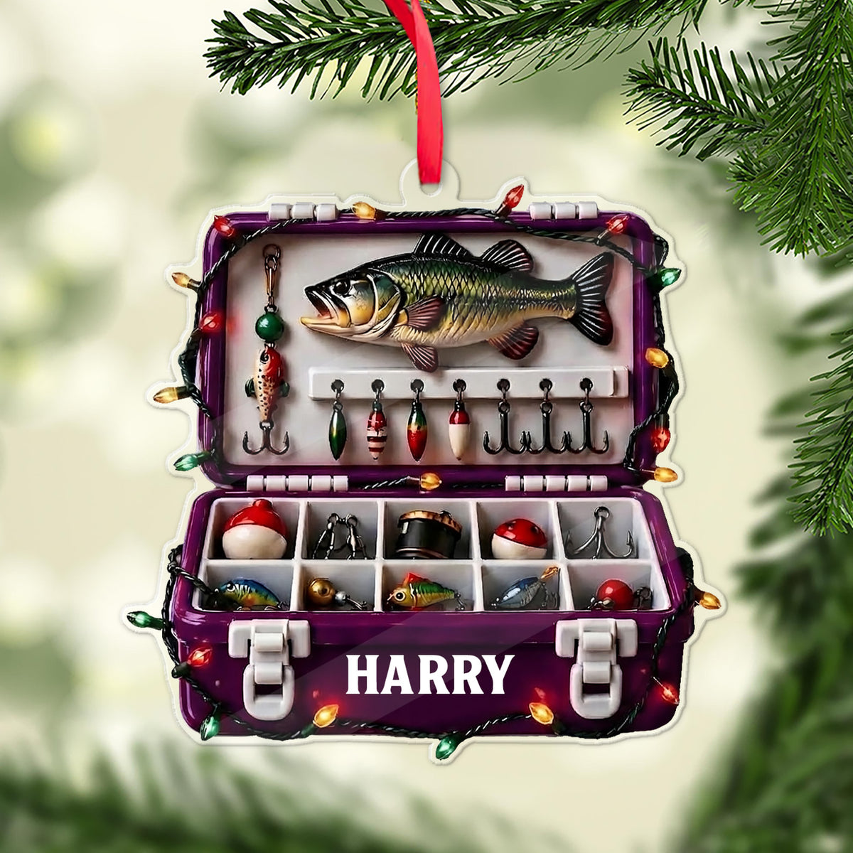 Personalized Fishing Tackle Box Acrylic Ornament, Custom Name Christmas Gift for Fisherman 686598
