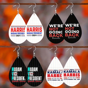 2024 Harris Presidential Campaign Teardrop Earrings - Classic Wooden Design for Women