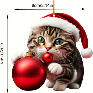 10 PCS Festive Christmas Cat Ornaments: 2D Acrylic Hanging Decorations for Cat Lovers - No Feathers, No Power Required