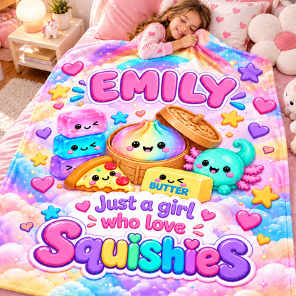 Custom Name Squishy Lover Throw Blanket, Personalized Kawaii Soft Blanket for Girls 686957 WFD