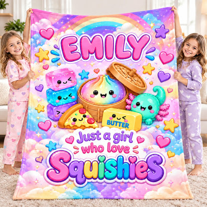 Custom Name Squishy Lover Throw Blanket, Personalized Kawaii Soft Blanket for Girls 686957 WFD
