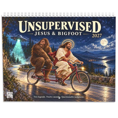 Funny 2027 Jesus & Bigfoot Wall Calendar, Unique White Elephant & Secret Santa Gag Gift 686747 WFD
