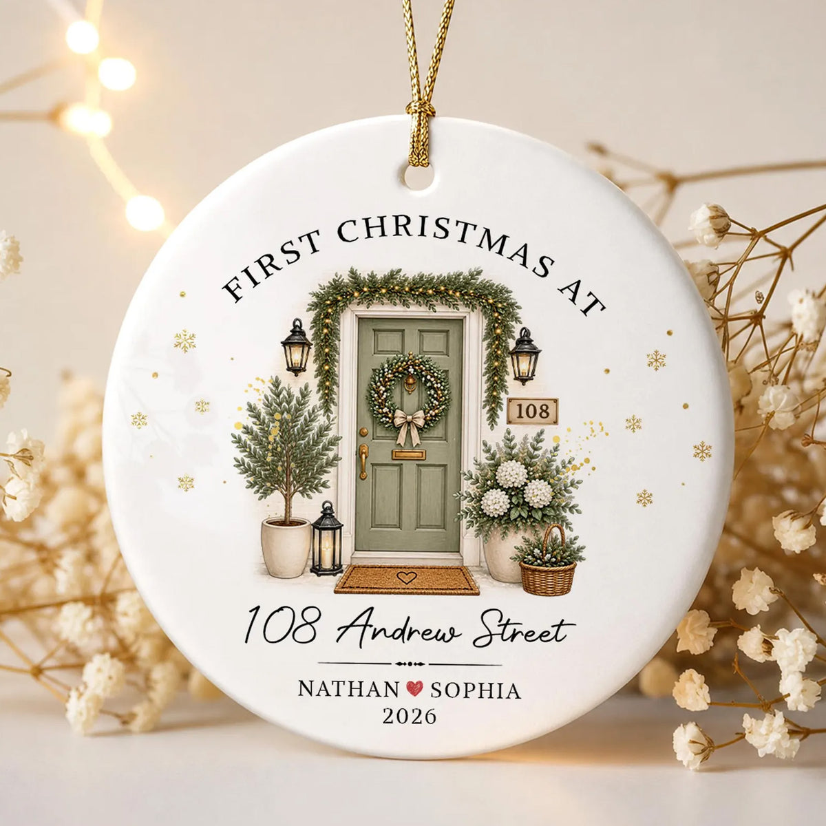 Personalized First Christmas in Our New Home Ceramic Ornament, Custom Front Door New Homeowner Christmas Ornament 686966 WFD