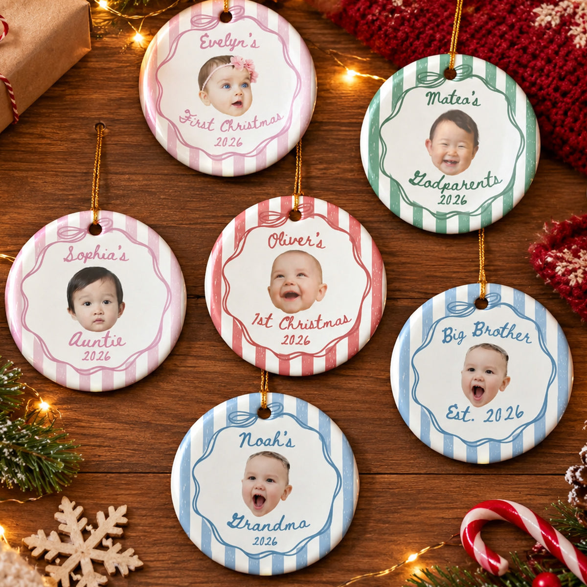Custom Baby Photo Christmas Ceramic Ornament, Personalized Baby's First Christmas Ornament 686970 WFD