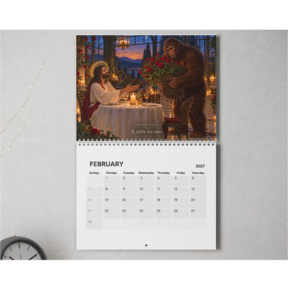 Funny 2027 Jesus & Bigfoot Wall Calendar, Unique White Elephant & Secret Santa Gag Gift 686747 WFD