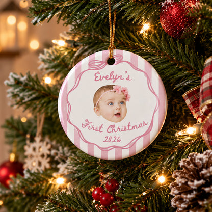 Custom Baby Photo Christmas Ceramic Ornament, Personalized Baby's First Christmas Ornament 686970 WFD