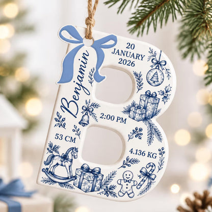 Personalized Baby Birth Announcement Christmas Ceramic Ornament, Custom Letter Monogram Baby Stats Keepsake 686980 WFD