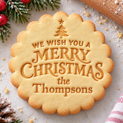 Personalized Christmas Cookie Stamp & Cutter, Custom Family Name Embosser for Holiday Baking 686858 WFD