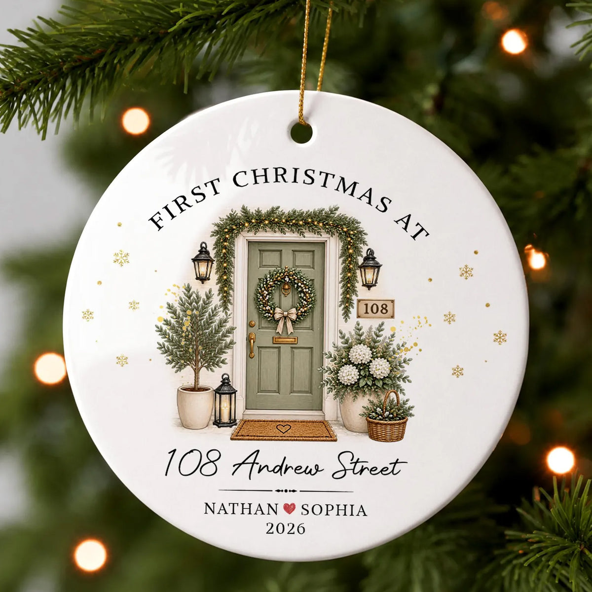 Personalized First Christmas in Our New Home Ceramic Ornament, Custom Front Door New Homeowner Christmas Ornament 686966 WFD