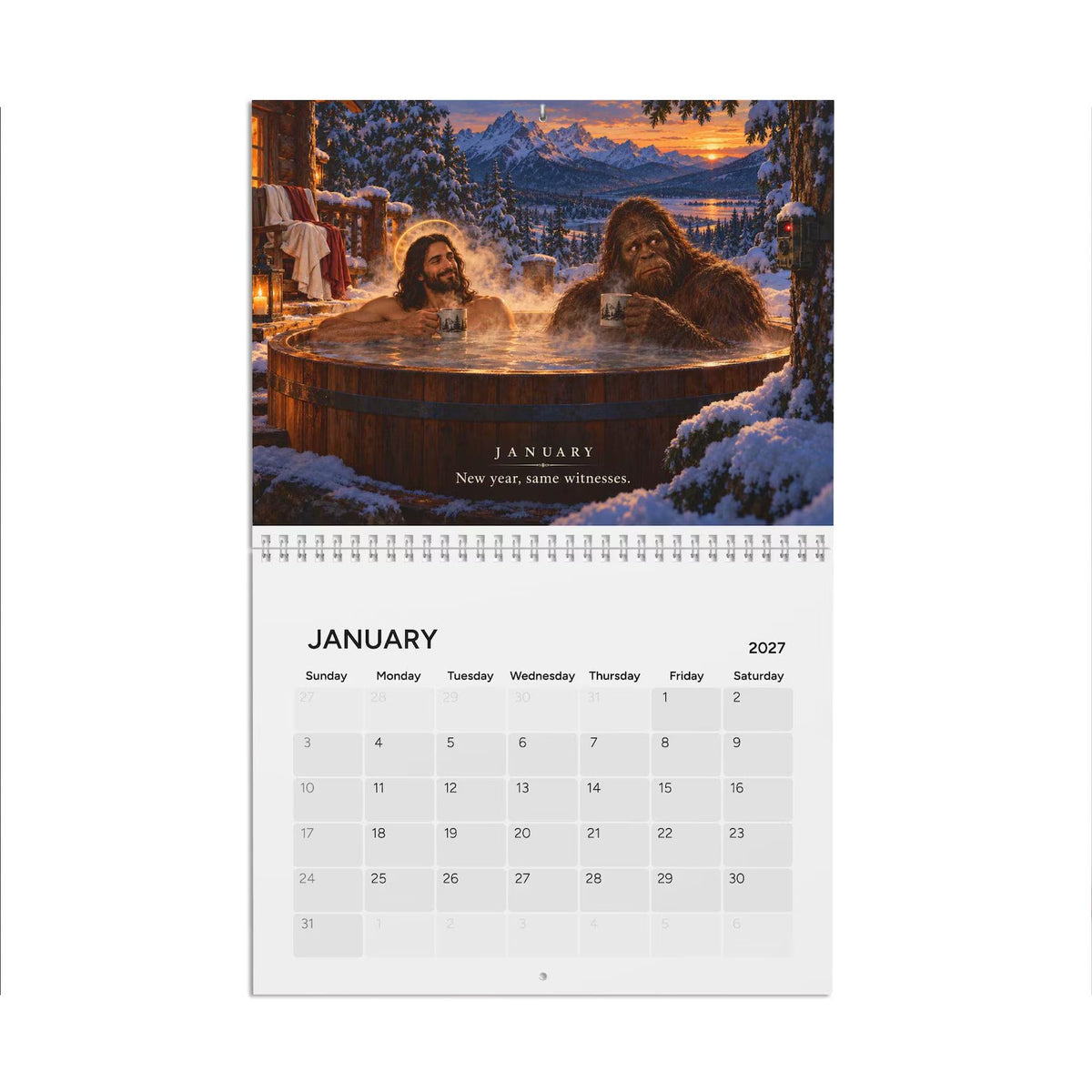 Funny 2027 Jesus & Bigfoot Wall Calendar, Unique White Elephant & Secret Santa Gag Gift 686747 WFD