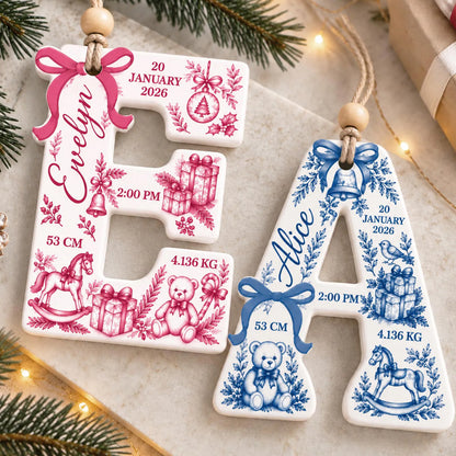 Personalized Baby Birth Announcement Christmas Ceramic Ornament, Custom Letter Monogram Baby Stats Keepsake 686980 WFD