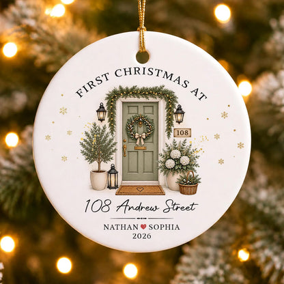 Personalized First Christmas in Our New Home Ceramic Ornament, Custom Front Door New Homeowner Christmas Ornament 686966 WFD