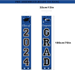 Blue Graduation Decorations Class of 2024, Congrats Grad Porch Banner for Any Schools or Grades 2024 Graduation Party Decorations