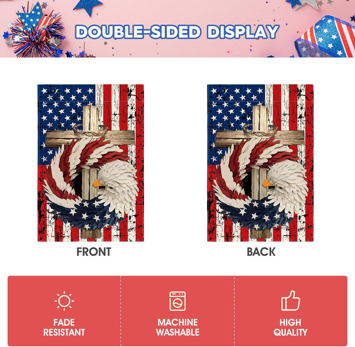Patriotic Stars and Stripes Eagle Wreath Garden Flag 12X18 Inch Double Sided Outside, USA 4Th of July Memorial Day Independence Day Watercolor Yard Outdoor Decoration