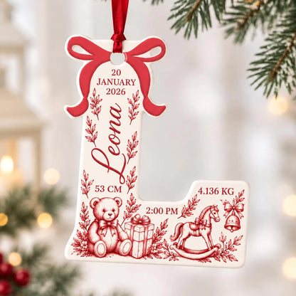 Personalized Baby Birth Announcement Christmas Ceramic Ornament, Custom Letter Monogram Baby Stats Keepsake 686980 WFD