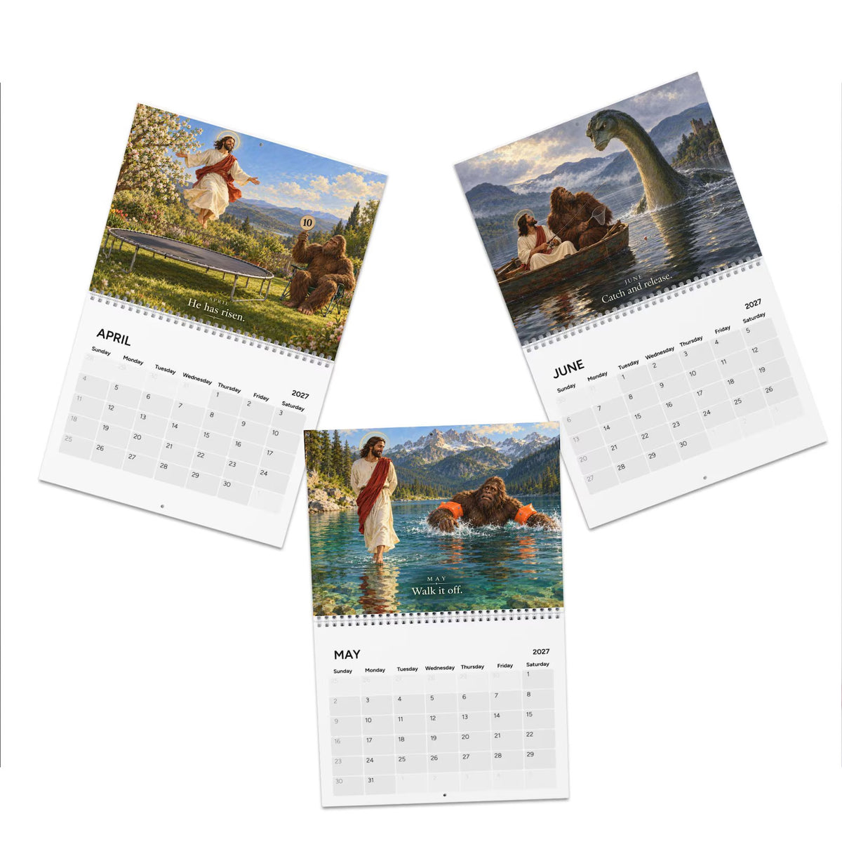 Funny 2027 Jesus & Bigfoot Wall Calendar, Unique White Elephant & Secret Santa Gag Gift 686747 WFD