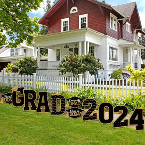 11 Pcs Graduation Yard Sign Decorations Congrats Graduation Lawn Signs 2024 Grad Yard Signs with 23 Stakes for Outdoor Grad Party(Black and Gold, Simple Style)