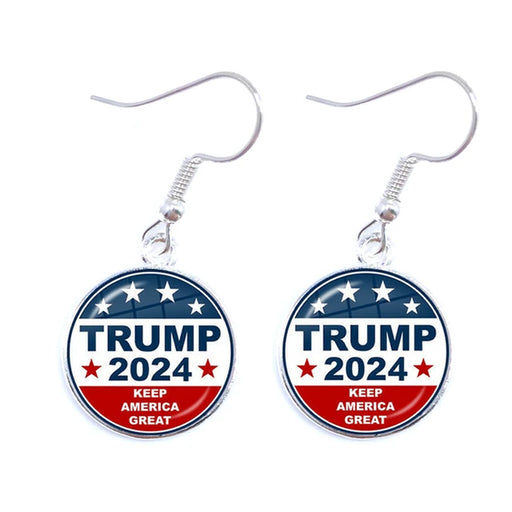 Trump 2024 Earrings USA Election Collection 16Mm Glass Cabochon Silver Plated Drop Earrings Jewelry for Women Girl Support Trump