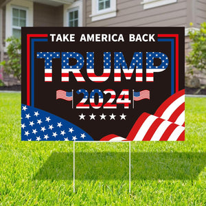 Trump 2024 Yard Sign with Metal H Stakes Double Sided 12" X 17" Trump Take America Back Black Signs Voted for Trump Outdoor Decorations for Indoor Outdoor Lawn, Garden, Window, Party Supplies