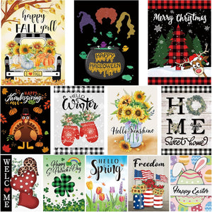 Seasonal Garden Flags Set of 12 Double Sided 12 X 18 Inch Yard Flags, Small Garden Flags for Outside, Fall Winter Halloween Christmas Outdoor Flags, Holiday Garden Flags for All Seasons