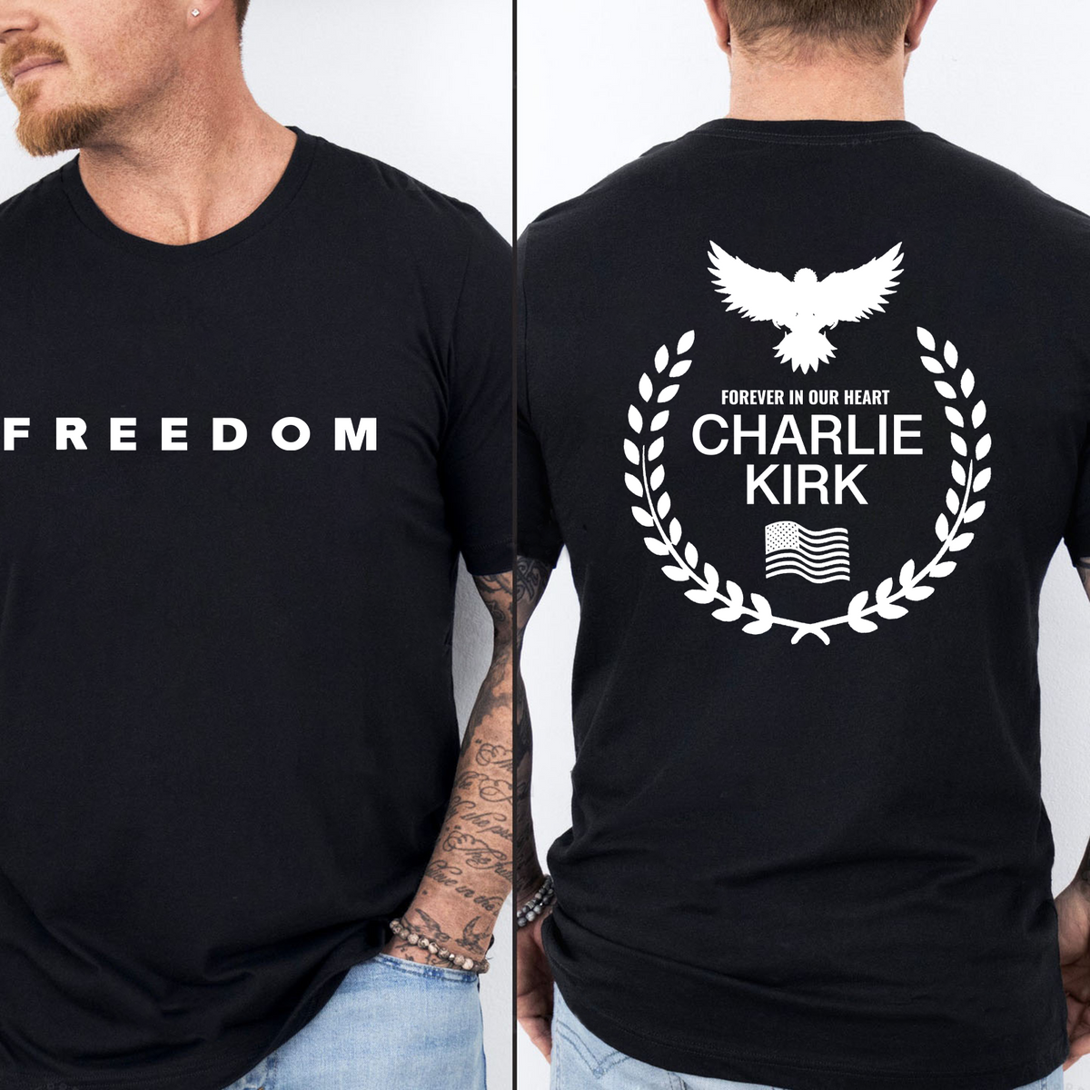 Red Charlie Kirk FREEDOM Shirt | Charlie Kirk Memorial Red Shirt | We Wear Red Charlie Kirk Birthday October 14 | Red Front & Back Shirt 683077