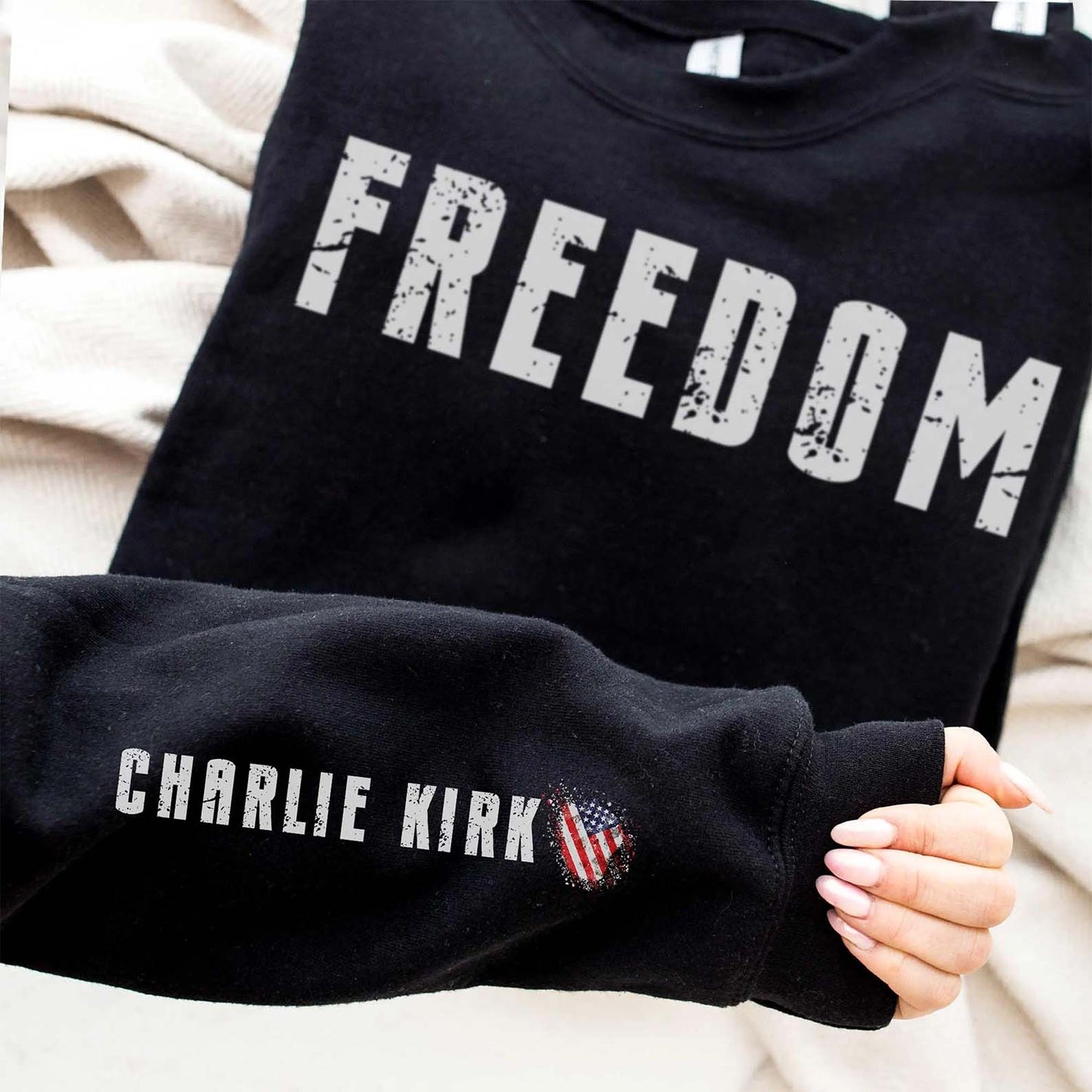 Charlie Kirk Freedom Sweatshirt | Charlie Kirk Red Shirt | We Wear Red Charlie Kirk Birthday October 14 | Red Freedom Sleeve Right Shirt 683078