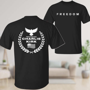 Red Charlie Kirk FREEDOM Shirt | Charlie Kirk Memorial Red Shirt | We Wear Red Charlie Kirk Birthday October 14 | Red Front & Back Shirt 683077