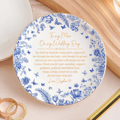 Custom Mother Of The Bride Jewelry Dish | Personalized Toile De Jouy Trinket Tray | Mother's Day Gift 684333