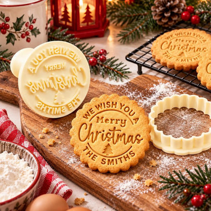 Personalized Christmas Cookie Stamp with Family Name, Custom Xmas Holiday Cookie Cutter & Embosser Stamp 686987 WFD