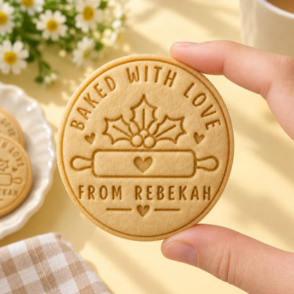 Personalized Cookie Embosser Stamp, Custom "Baked with Love" Name Cookie Cutter 686986 WFD