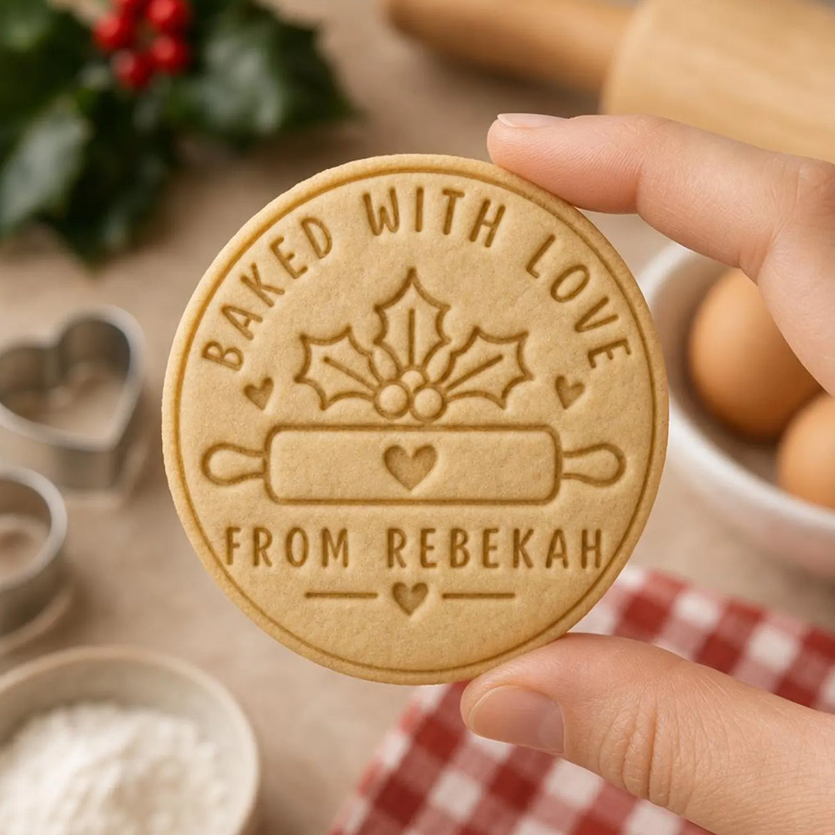 Personalized Cookie Embosser Stamp, Custom "Baked with Love" Name Cookie Cutter 686986 WFD
