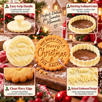 Personalized Christmas Cookie Stamp with Family Name, Custom Xmas Holiday Cookie Cutter & Embosser Stamp 686987 WFD