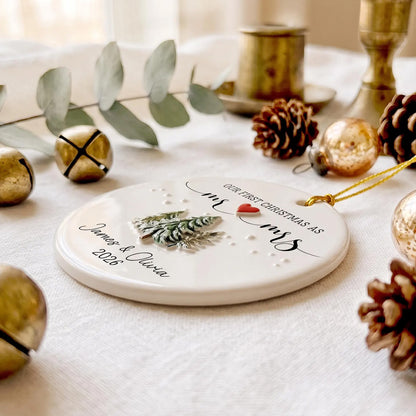 Personalized Our First Christmas as Mr & Mrs 3D Relief White Ceramic Ornament, Custom Newlywed Christmas Ornament, Married Couple 1st Christmas Keepsake Gift 686779 WFD