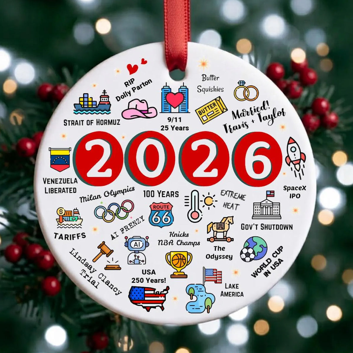 Year In Review Christmas Ornament, 2026 Milestone Ceramic Ornament, Funny Pop Culture Holiday Tree Decor 686958 WFD