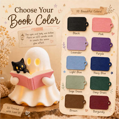 3D Printed Cozy Ghost Reading a Book Night Light, Cute Spooky Cat Lamp, Aesthetic Fall & Halloween Table Decor for Book Lovers 686667 WFD